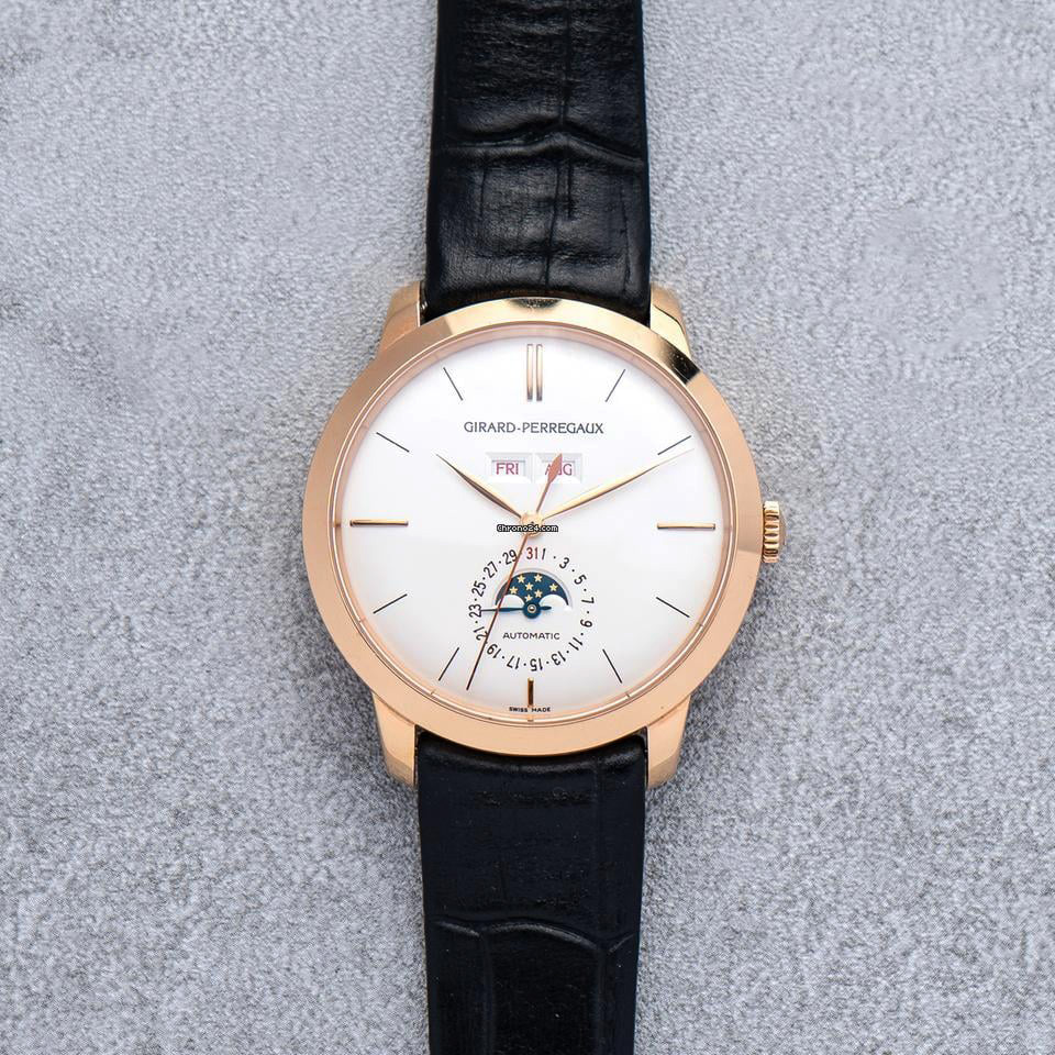 精仿GP芝柏1966全日历月相玫瑰金腕表