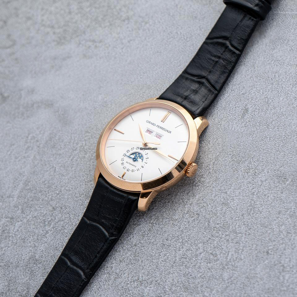 购买高仿GP芝柏1966全日历月相玫瑰金腕表